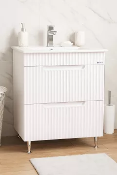 Mobilier baie MDF cu lavoar, Seria 033, 60 cm, alb rustic