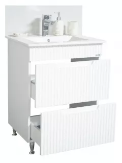 Mobilier baie MDF cu lavoar, Seria 033, 60 cm, alb rustic