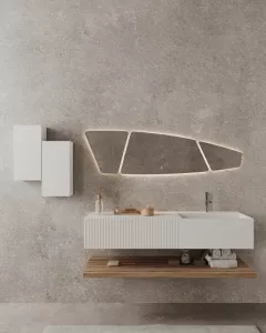 Oglinda baie cu LED Savini Due SPR217, 150 x 42 cm, actionare touch, 3 piese, trapez