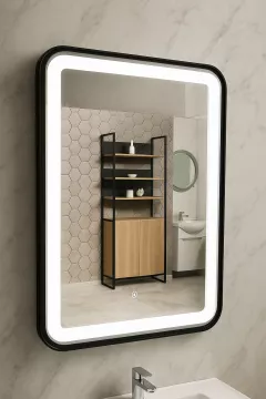 Oglinda MD3, 60x80 cm, iluminare LED, functie touch, rama neagra