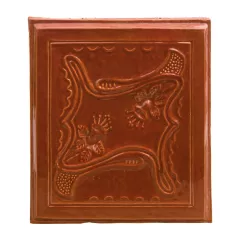 Placa medalion (placa mare) teracota culoare maro roscat model Clopotel folosita la realizarea sobelor de teracota