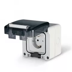 Prize & Intrerupatoare - Priza Schuko, aparenta, cu capac, Scame 137.6407, alba, grad de protectie IP66, olint.ro