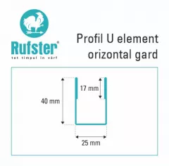 Profil U pentru gard orizontal negru 9005 MS M2P3, Rufster, grosime tabla 0.5 mm, lungime variabila, vopsit pe ambele parti