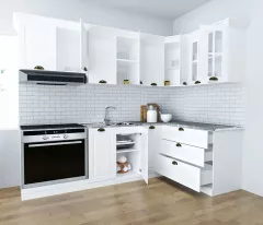 Set bucatarie colt MDF Square, 240x140 cm, alb rustic