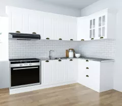 Set bucatarie colt MDF Square, 240x140 cm, alb rustic