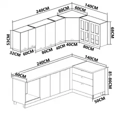 Seturi complete bucatarie - Set bucatarie colt MDF Square, 240x140 cm, antracit, olint.ro