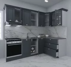 Set bucatarie colt MDF Square, 240x140 cm, antracit