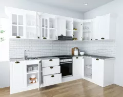 Set bucatarie colt MDF Square, 300x140 cm, alb rustic