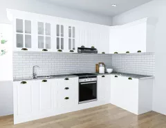 Set bucatarie colt MDF Square, 300x140 cm, alb rustic