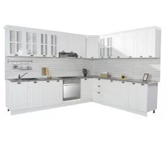 Set bucatarie colt MDF Square, 300x250 cm, alb rustic