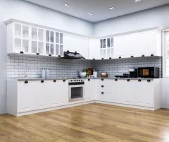 Set bucatarie colt MDF Square, 300x250 cm, alb rustic