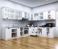 Set bucatarie colt MDF Square, 300x250 cm, alb rustic