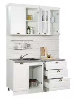 Set bucatarie MDF Square 01, 140 cm, alb rustic