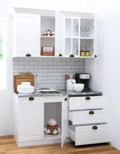 Set bucatarie MDF Square 01, 140 cm, alb rustic