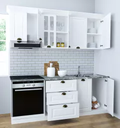 Set bucatarie MDF Square 01, 200 cm, alb rustic