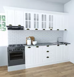 Set bucatarie MDF Square 01, 260 cm, alb rustic