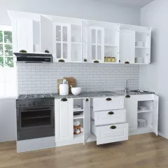 Set bucatarie MDF Square 01, 260 cm, alb rustic