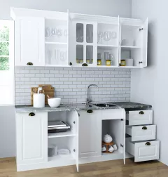 Seturi complete bucatarie - Set bucatarie MDF Square 02, 200 cm, alb rustic, olint.ro