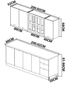 Seturi complete bucatarie - Set bucatarie MDF Square 02, 200 cm, antracit, olint.ro