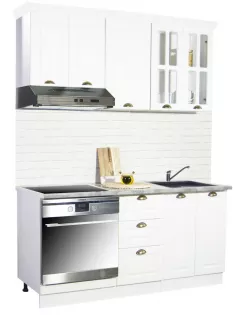 Set bucatarie MDF Square, 160 cm, alb rustic