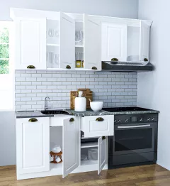 Set bucatarie MDF Square, 180 cm, alb rustic