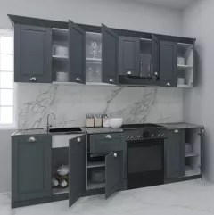 Seturi complete bucatarie - Set bucatarie MDF Square, 240 cm, antracit, olint.ro