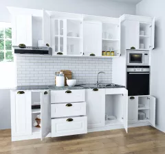 Set bucatarie MDF Square, 260 cm, alb rustic