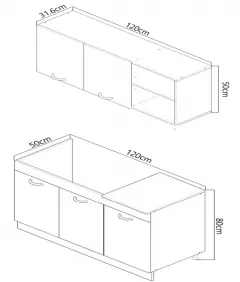 Set bucatarie PAL Sarona 120 cm, alb/antracit