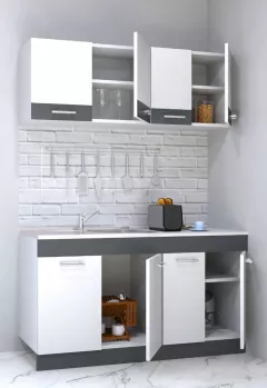 Seturi complete bucatarie - Set bucatarie PAL Sarona, 140 cm, alb/antracit, olint.ro