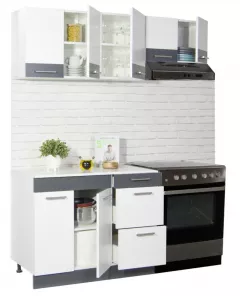 Set bucatarie PAL Sarona, 160 cm, corp hota, alb/antracit