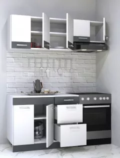 Set bucatarie PAL Sarona, 160 cm, corp hota, alb/antracit