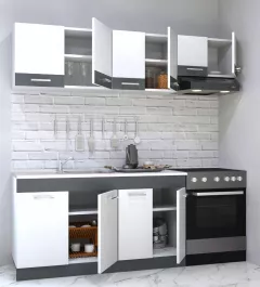 Set bucatarie PAL Sarona, 200 cm, corp hota, alb/antracit