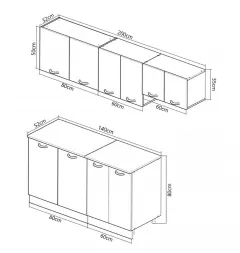 Set bucatarie PAL Sarona, 200 cm, corp hota, alb/antracit
