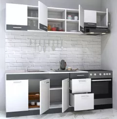 Set bucatarie PAL Sarona, 220 cm, corp hota, alb/antracit