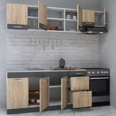 Seturi complete bucatarie - Set bucatarie PAL Sarona, 220 cm, corp hota, sonoma/antracit, olint.ro