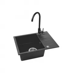 Set chiuveta de granit si baterie, Kuchinox Bon S49B713Y, culoare neagra