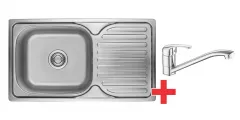 Set chiuveta de inox Orion, finisaj crom, dimensiune 76 x 42 cm + baterie