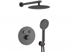 Set dus Incastrat Volumo Black BAV 70TP, baterie termostaticaatic, negru mat