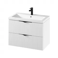 Set mobilier baie suspendat C143 Tirso 80 - S801-547 + lavoar ceramic Como 80, alb mat