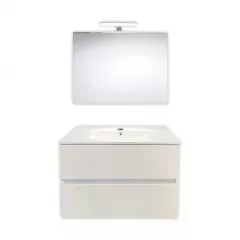 Set mobilier de baie Easy 80/00, dulap suspendat, culoare alba cu lavoar 80 cm, oglinda 210 si lampa Venus