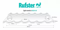 Tigla metalica Rufster Aqua 3D Premium 0,5 mm grosime 9005 negru 2.2 m