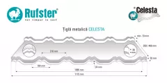 Tigla metalica Rufster Celesta Eco 0,45 mm grosime  9005 MS negru mat structurat 2.13 m