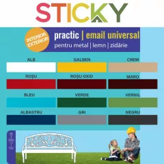 Vopsea alchidica pentru lemn sau metal, Sticky Practic, interior-exterior, negru, 2.5 L