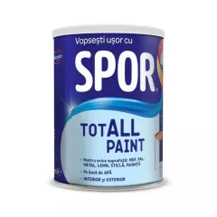 Vopsea pentru lemn, metal si sticla, Spor Totall Paint, pentru interior si exterior, pe baza de apa, ambalare 0,6 L, culoare Alpine