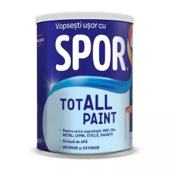Vopsea pentru lemn, metal si sticla, Spor Totall Paint, pentru interior si exterior, pe baza de apa, ambalare 0,6 L, culoare Atlantic