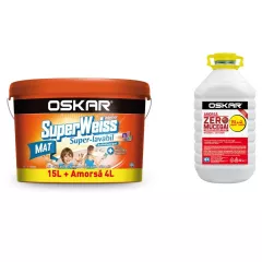 Vopsea superlavabila, superalba, Oskar Superweiss 15 L + Amorsa 4 L Cadou