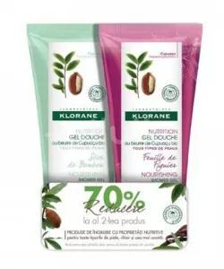 KLORANE PROMO GEL DUS SEVA DE BAMBUS 200ML + 70% RED LA GEL DUS FRUNZE DE SMOCHIN 200ML