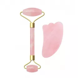 PURE SET ROLA DUBLA SI GUA SHA DIN QUARTZ PENTRU MASAJ FACIAL