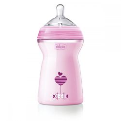 Biberon Chicco Natural Feeling, roz, 330ml, t.s., 6luni+, 0%BPA