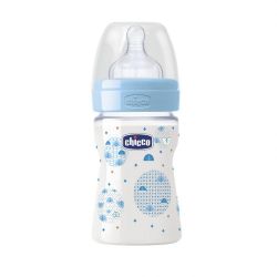 Biberon Chicco WellBeing PP, boy, 150ml, t.s., flux normal, 0+luni, 0%BPA